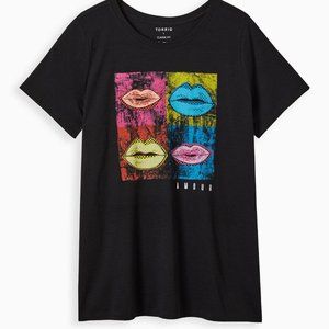 Torrid Everyday Tee - Signature Jersey Pop Art Lips Black